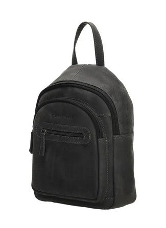 Rucksack aus Leder in Schwarz mit Reißverschluss und Vortasche