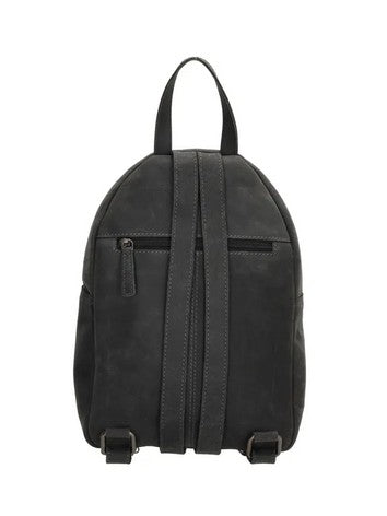 Rucksack aus Leder in Schwarz mit Reißverschluss und Vortasche