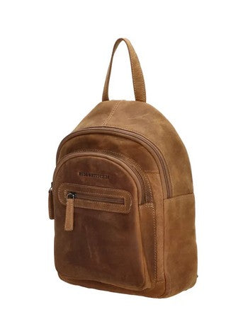 Rucksack aus Leder in Cognac mit Reißverschluss und Vortasche