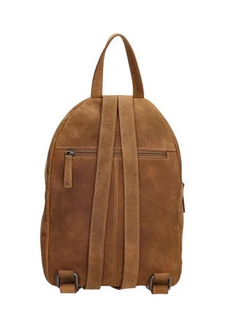 Rucksack aus Leder in Cognac mit Reißverschluss und Vortasche