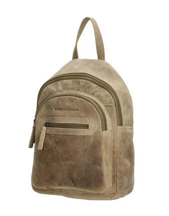 Rucksack aus Leder in Sand| Beige mit Reißverschluss und Vortasche