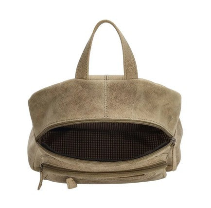 Rucksack aus Leder in Sand| Beige mit Reißverschluss und Vortasche
