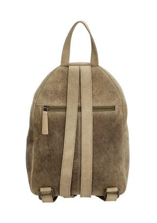 Rucksack aus Leder in Sand| Beige mit Reißverschluss und Vortasche