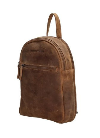 Rucksack aus Leder in Braun mit Reißverschluss und Vortasche