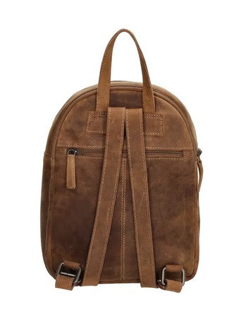 Rucksack aus Leder in Braun mit Reißverschluss und Vortasche