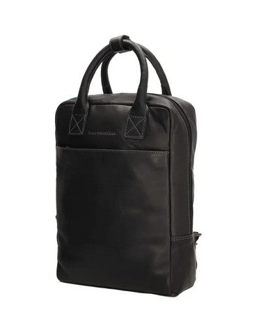 Rucksack aus Leder in Schwarz mit Reißverschluss Henkel