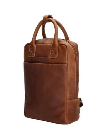 Rucksack aus Leder in Cognac mit Reißverschluss Henkel