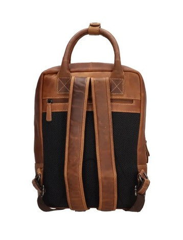 Rucksack aus Leder in Cognac mit Reißverschluss Henkel