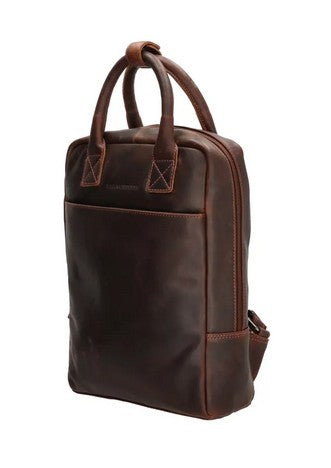 Rucksack aus Leder in Braun mit Reißverschluss Henkel