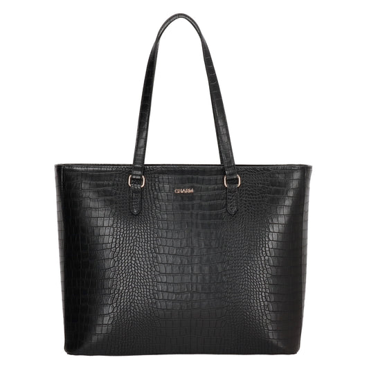Shopper aus Kunstleder in Schwarz 45,5x31,5cm mit Kroko-Optik - leder-accessoires.com