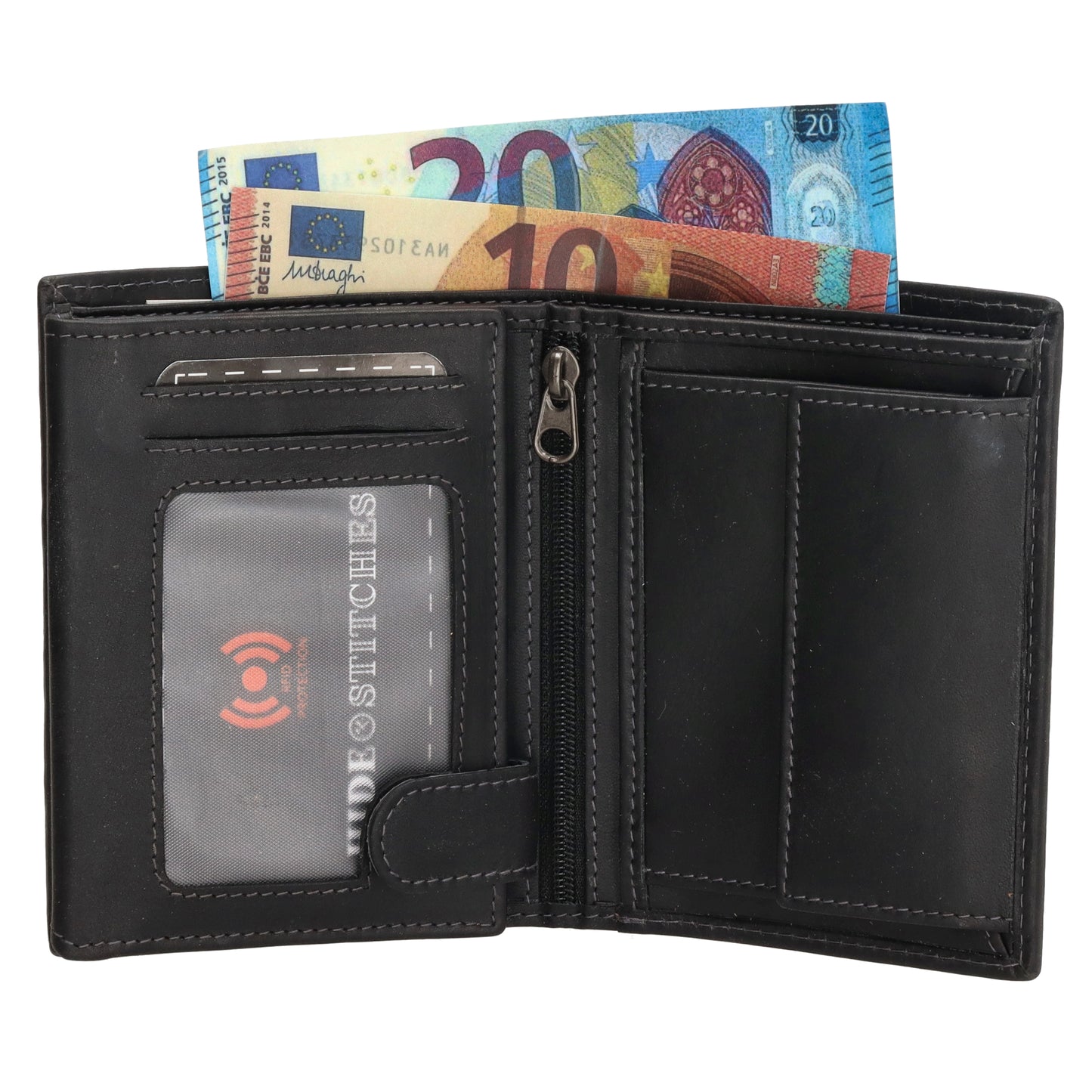 Geldbörse Hochformat 12 x 9cm mit Riegel in Schwarz aus Leder