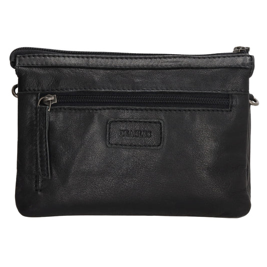 Schultertasche 19x14cm in Schwarz aus Leder mit Reißverschluss - leder-accessoires.com