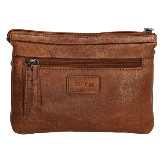 Schultertasche 19x14cm in Cognac aus Leder mit Reißverschluss - leder-accessoires.com