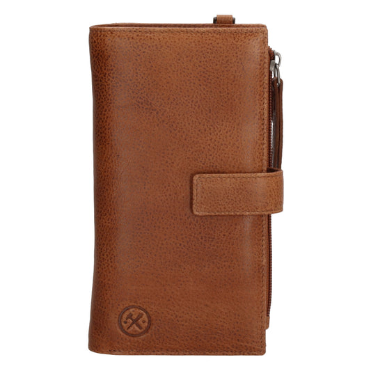 Lederbörse 18,5x10cm mit Handyfach in Cognac und Riegel - leder-accessoires.com