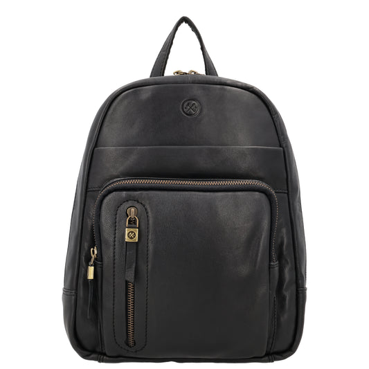 Rucksack 23,5 x 28,5cm in Schwarz mit Reißverschluss und Vortasche - leder-accessoires.com