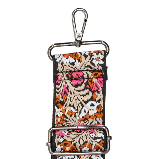 Taschenriemen|Wechselriemen 140cm in Rosa|Beige|Schwarz im Blumenmuster - leder-accessoires.com