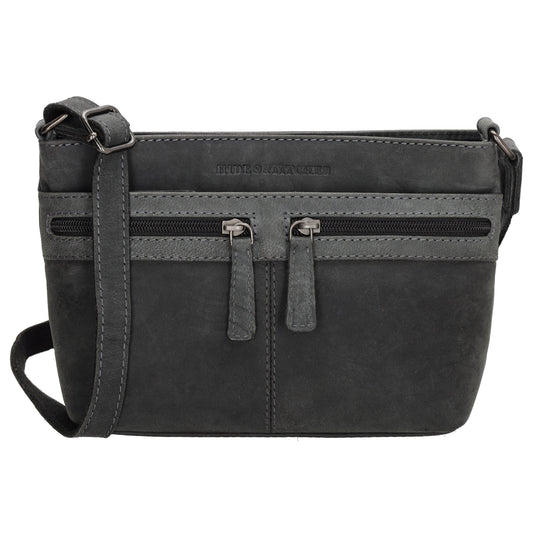 Schultertasche 27 x 17cm in Schwarz mit Reißverschluss - leder-accessoires.com