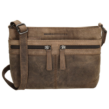 Schultertasche 27 x 17cm in Braun mit Reißverschluss - leder-accessoires.com