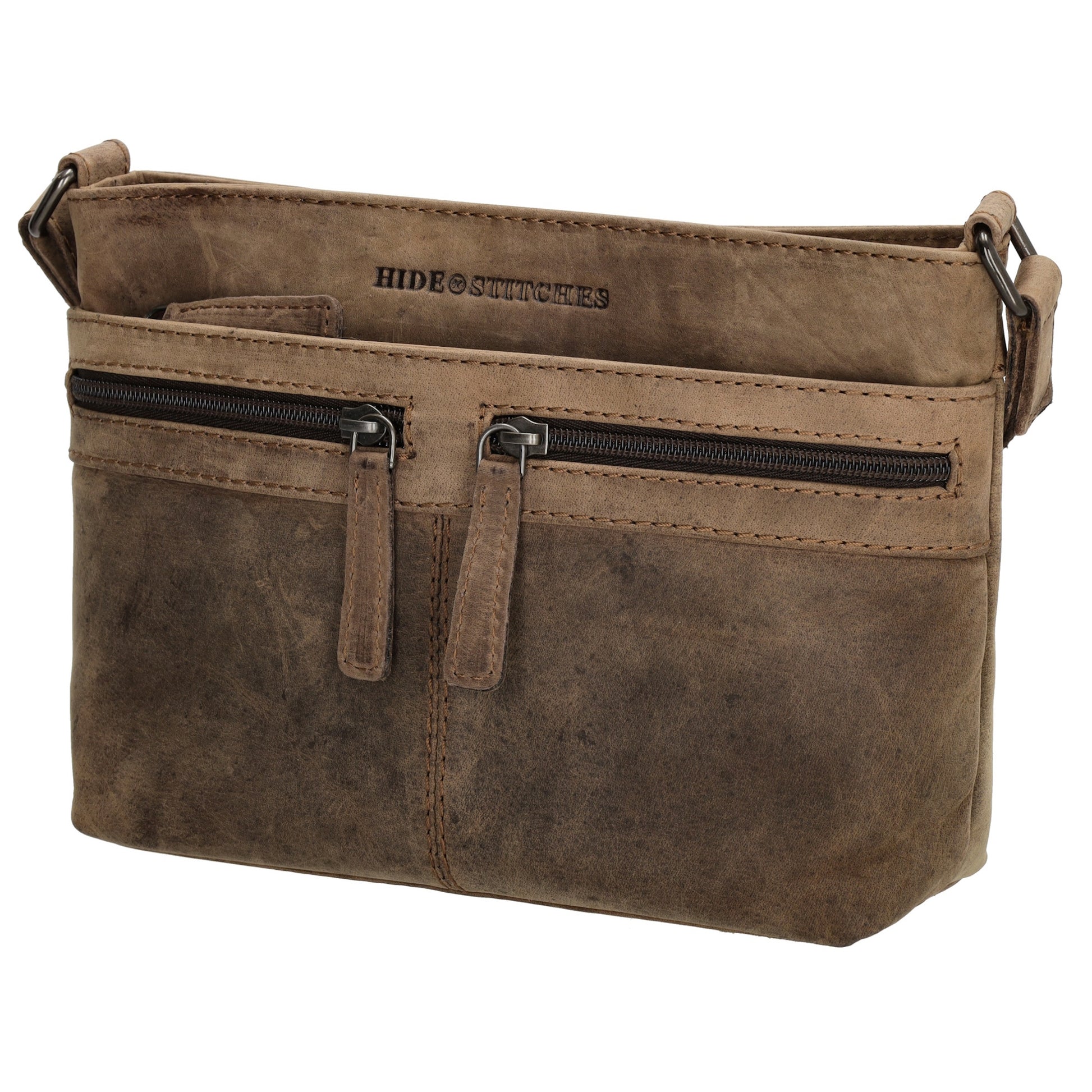 Schultertasche 27 x 17cm in Braun mit Reißverschluss - leder-accessoires.com