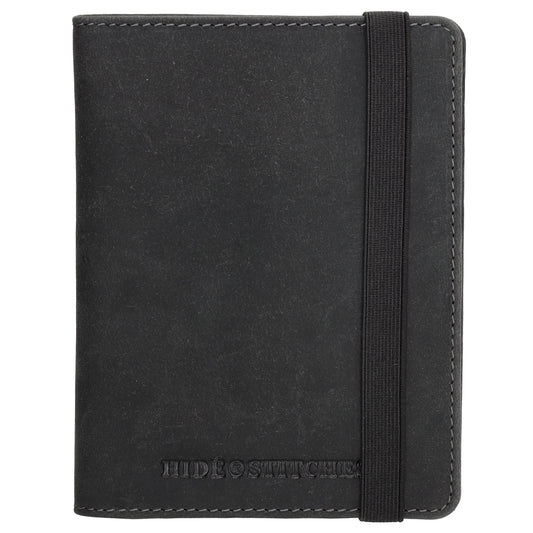Briefmappe| Passhülle 11,5 x 14,5cm in Schwarz mit Gummiband - leder-accessoires.com