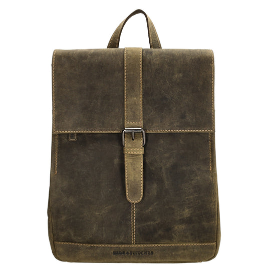 Rucksack 25,5x 23,5cm in Oliv mit Überschlag und Magnetverschluss aus Leder - leder-accessoires.com