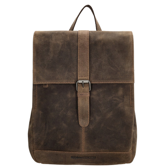 Rucksack 25,5x 23,5cm in Braun mit Überschlag und Magnetverschluss aus Leder - leder-accessoires.com