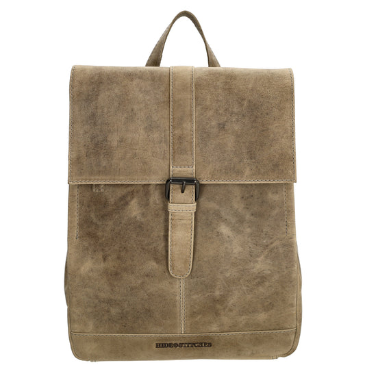 Rucksack 25,5x 23,5cm in Beige mit Überschlag und Magnetverschluss aus Leder