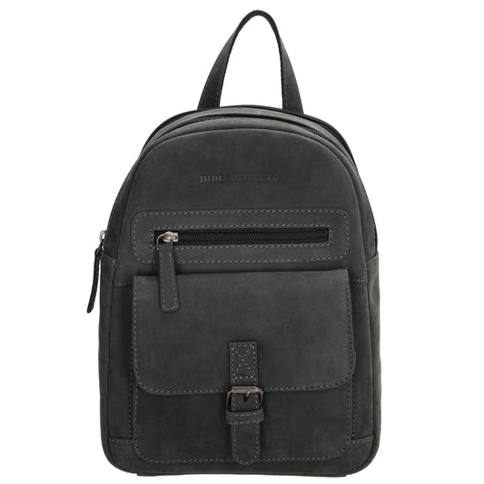 Lederrucksack 20,5 x 28,5cm in Schwarz mit Reißverschluss und Vortasche