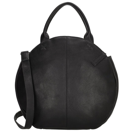 Rundtasche in Schwarz 36 x 32cm mit Reißverschluss aus Leder - leder-accessoires.com
