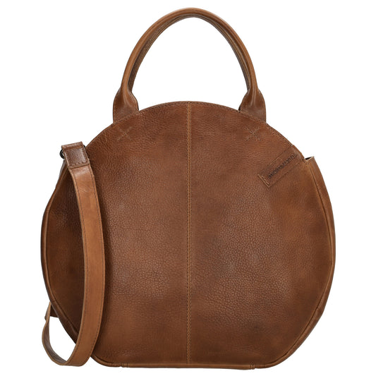 Rundtasche in Braun 36 x 32cm mit Reißverschluss aus Leder - leder-accessoires.com