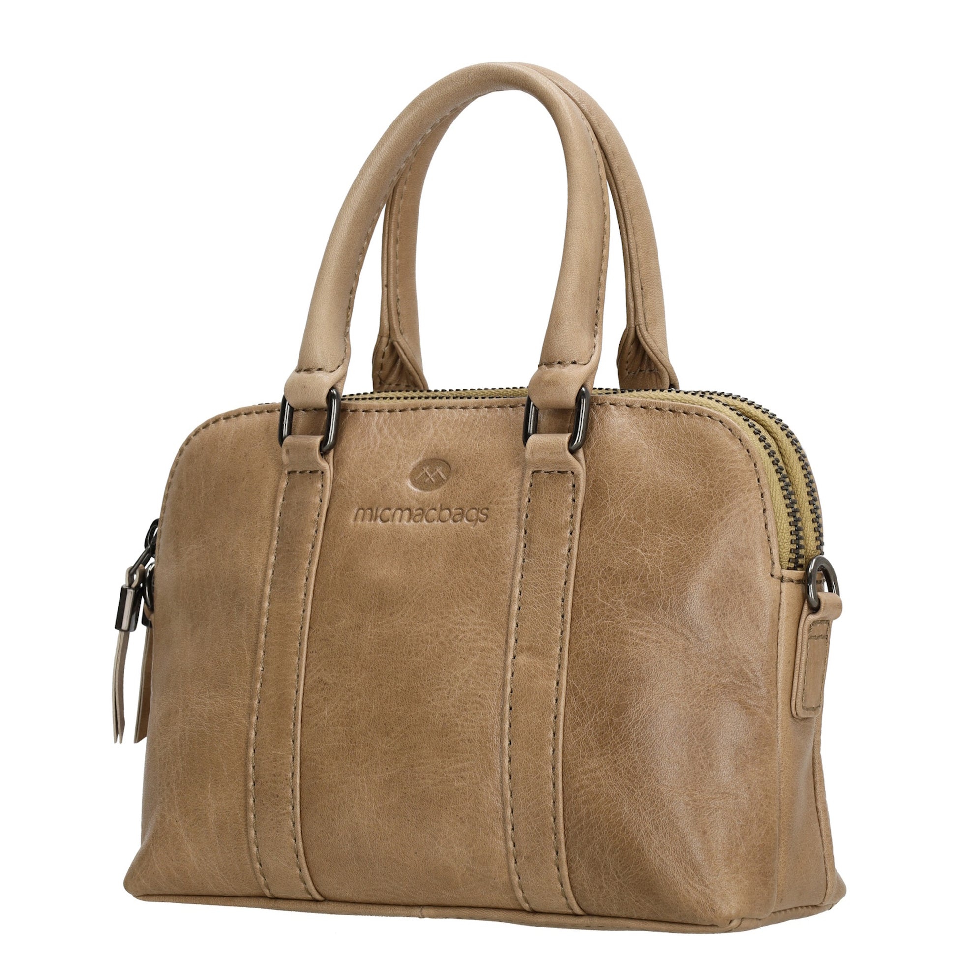 Schultertasche 21 x 15cm in Taupe mit Reißverschluss - leder-accessoires.com