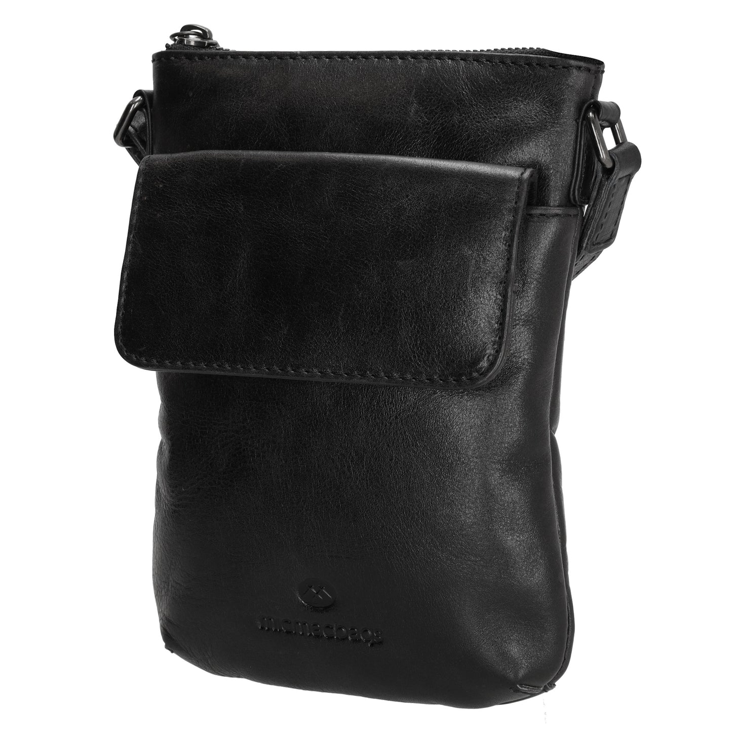 Umhängetasche| Mini Bag 16,5 x 22cm in Schwarz aus Leder mit Vortasche