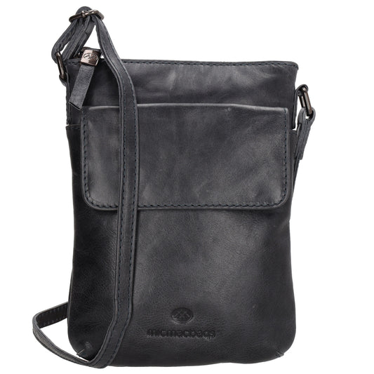 Umhängetasche| Mini Bag 16,5 x 22cm in Dunkelblau aus Leder mit Vortasche - leder-accessoires.com