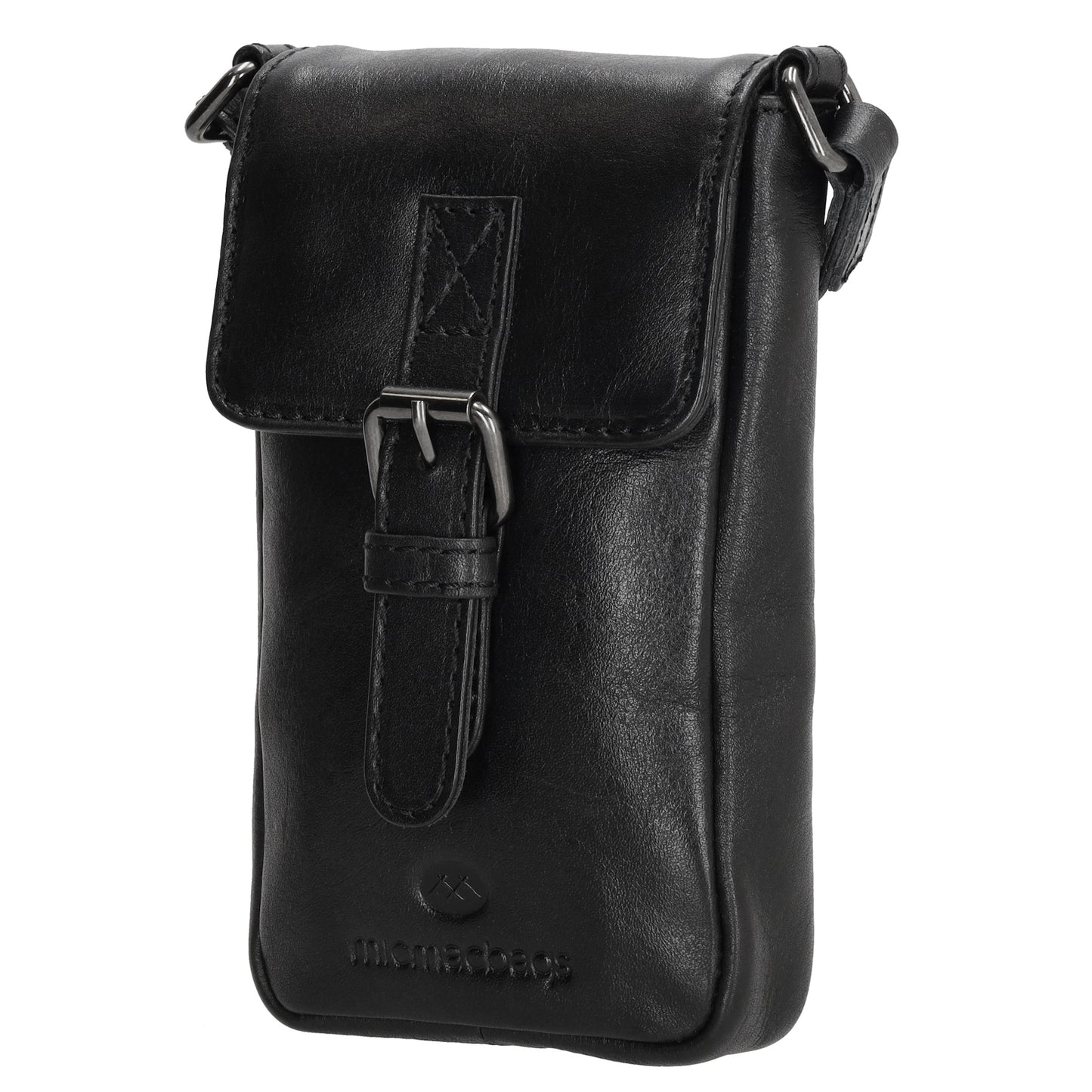 Handytasche| Minibag 10,5 x 16,5cm in Schwarz aus Leder mit Überschlag