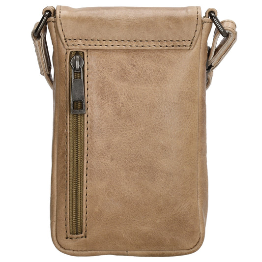 Handytasche| Minibag 10,5 x 16,5cm in Taupe aus Leder mit Überschlag