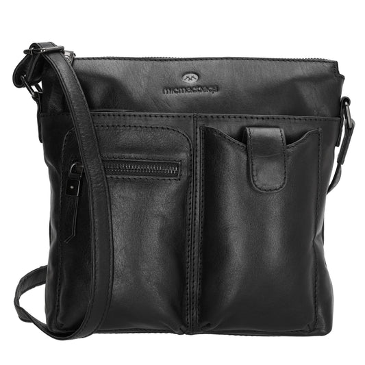 Schultertasche 25,5x23,5cm in Schwarz aus Leder