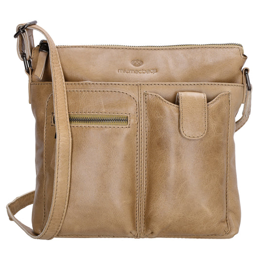 Schultertasche 25,5x23,5cm in Beige|Natur aus Leder