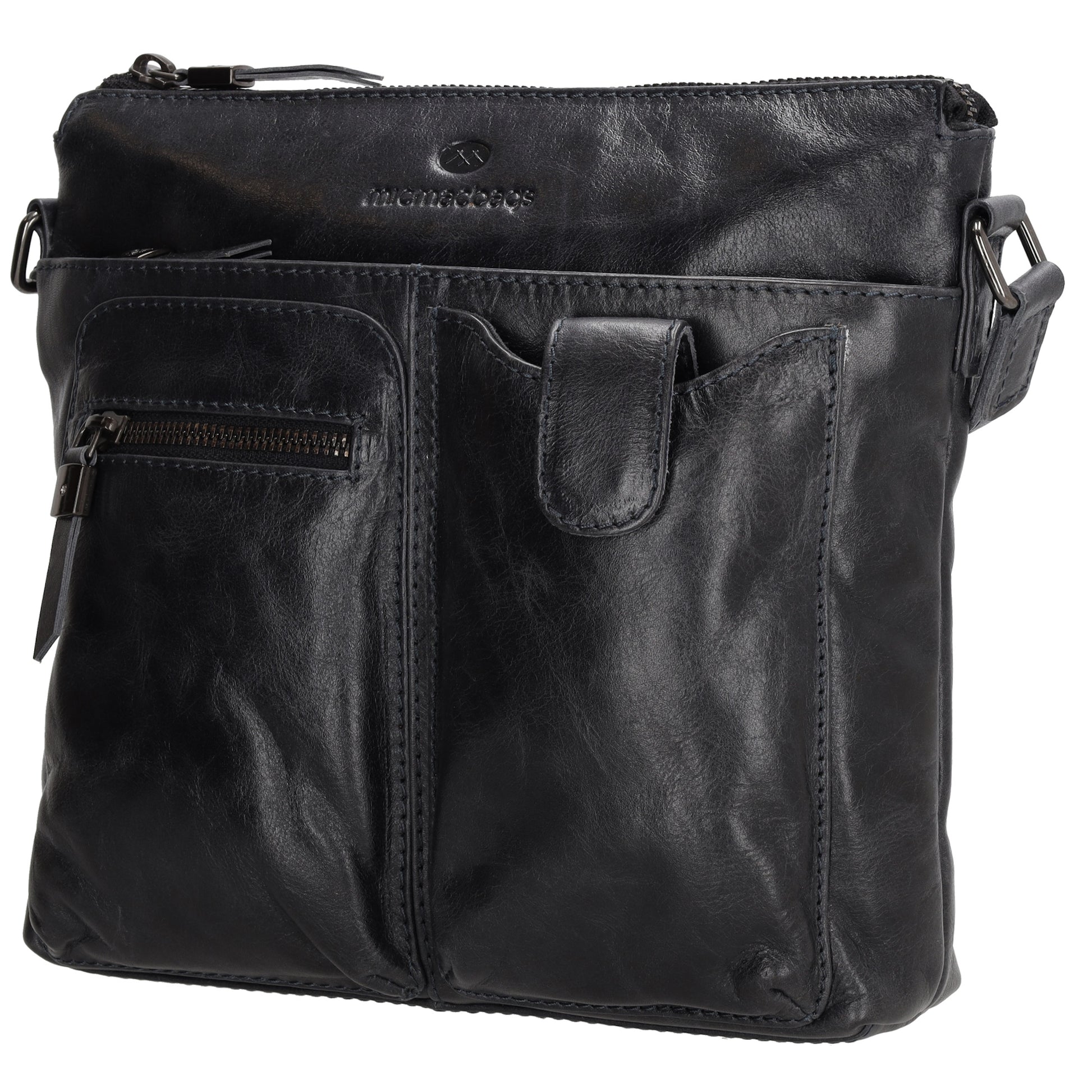 Schultertasche 25,5x23,5cm in Blau|Marine aus Leder - leder-accessoires.com