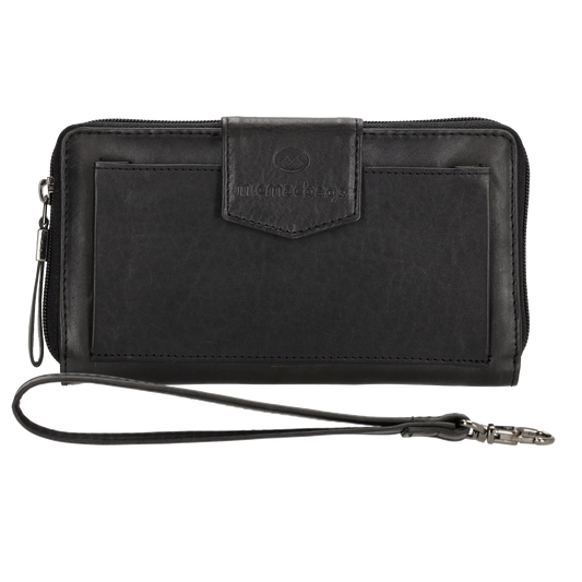 Lederbörse 19x10cm in Schwarz mit Überschlag und Druckknopf - leder-accessoires.com