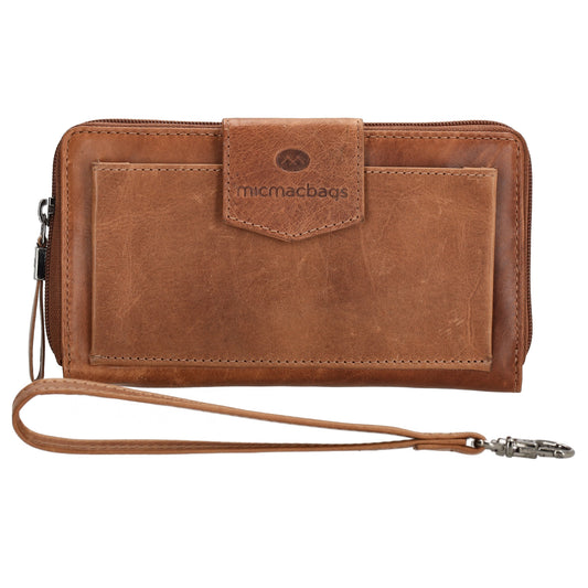 Lederbörse 19x10cm in Braun mit Überschlag und Druckknopf - leder-accessoires.com