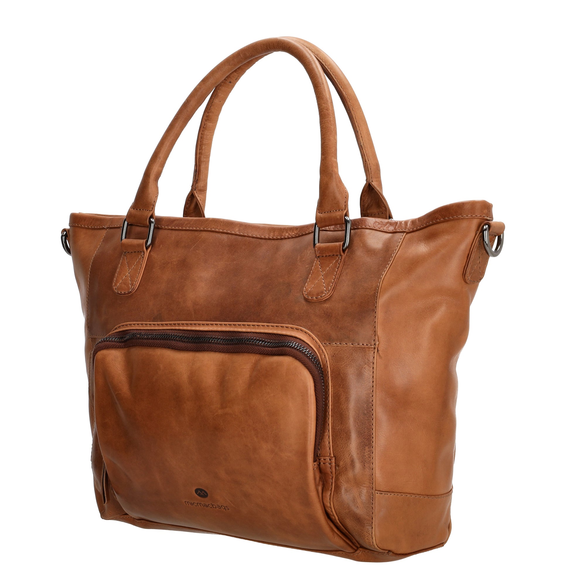 Schultertasche 31 x 29cm in Cognac aus Leder mit Reißverschluss - leder-accessoires.com