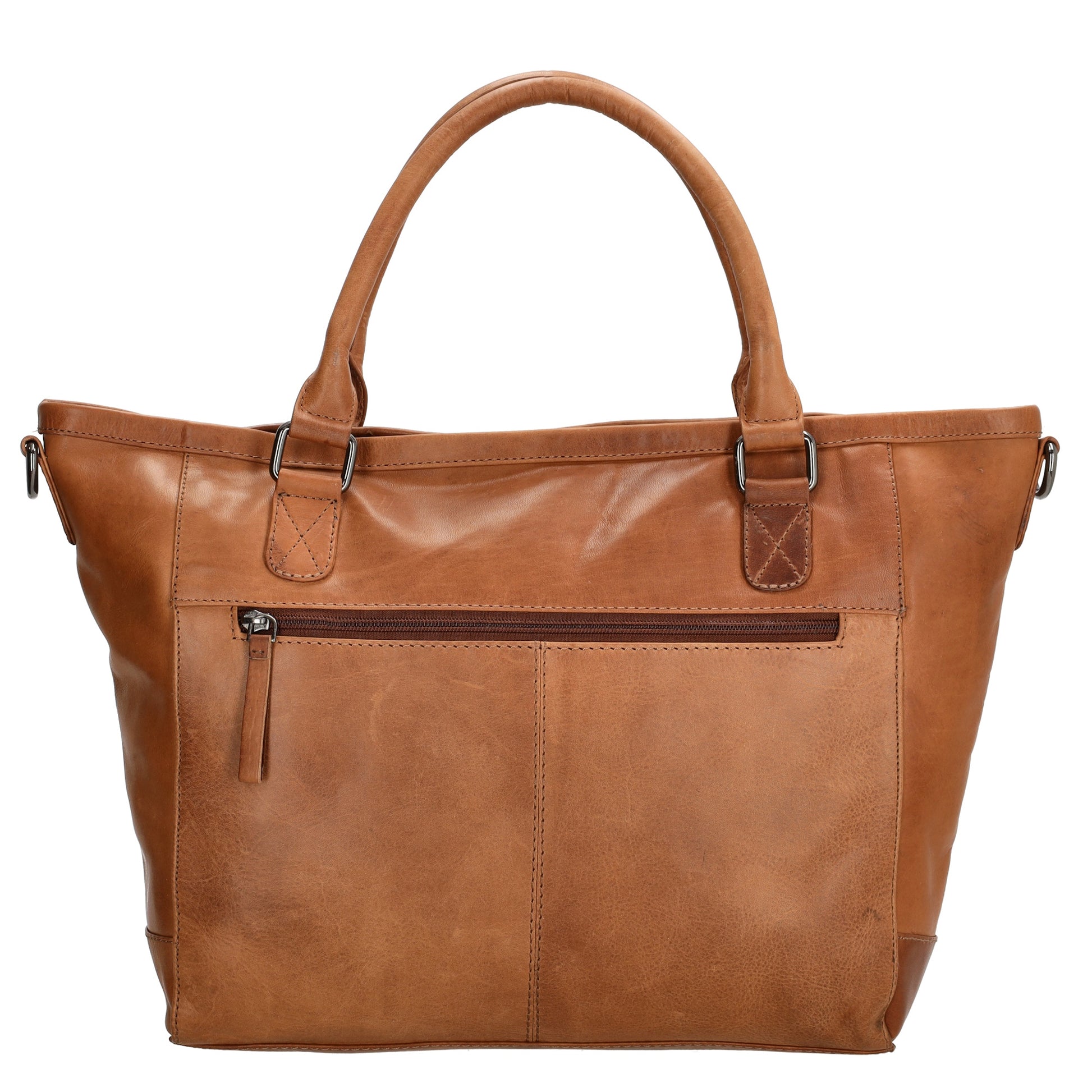 Schultertasche 31 x 29cm in Cognac aus Leder mit Reißverschluss - leder-accessoires.com
