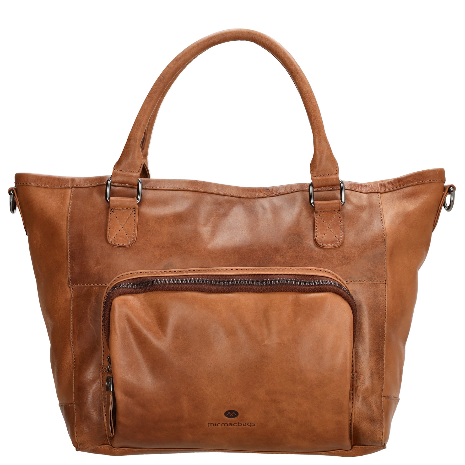 Schultertasche 31 x 29cm in Cognac aus Leder mit Reißverschluss - leder-accessoires.com
