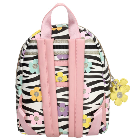 Kinderrucksack 23x28cm mit Zebra-Muster und Blumen in Schwarz| Weiß - leder-accessoires.com