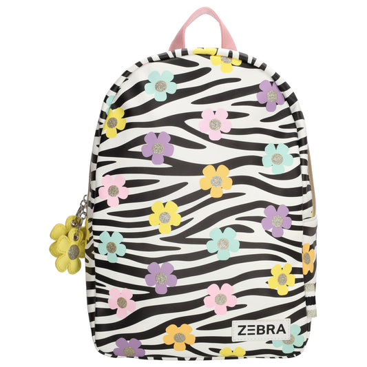 Kinderrucksack 25x35cm mit Zebra-Muster und Blumen in Schwarz| Weiß - leder-accessoires.com