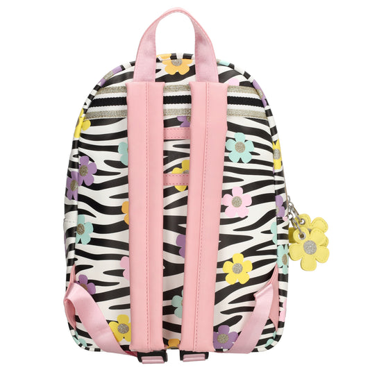 Kinderrucksack 25x35cm mit Zebra-Muster und Blumen in Schwarz| Weiß - leder-accessoires.com