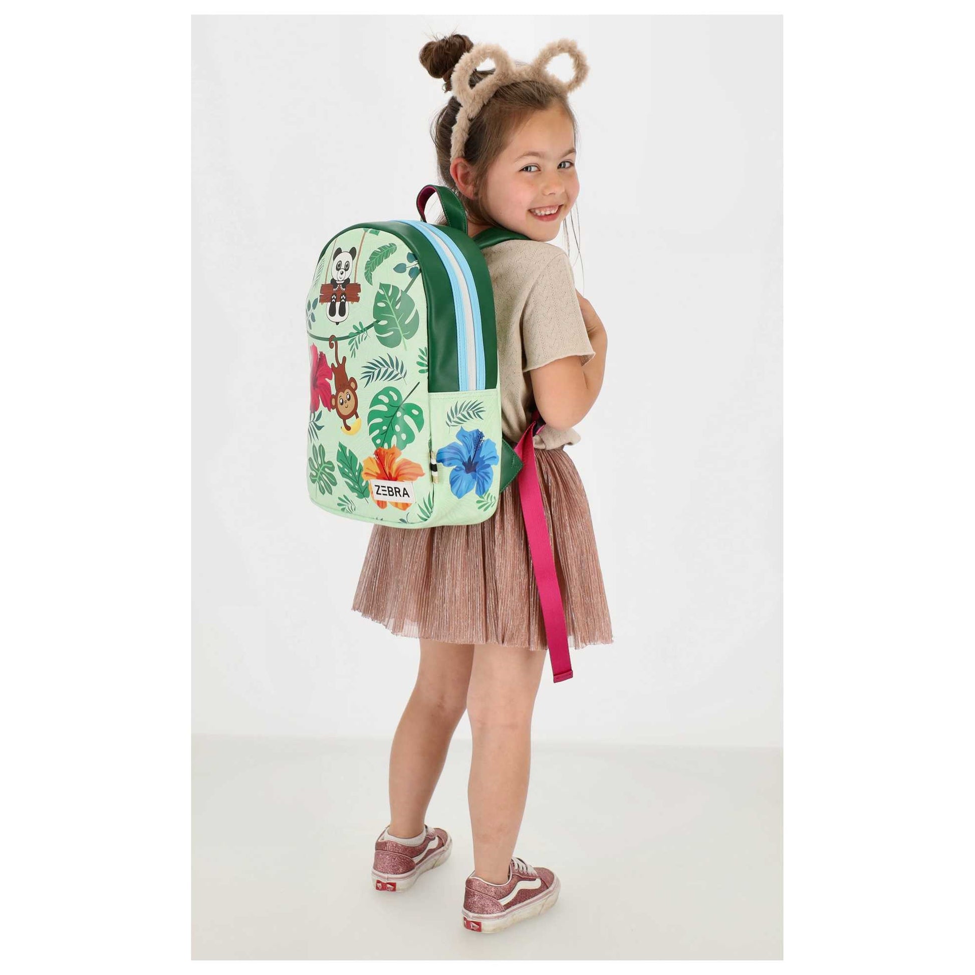 Kinderrucksack 25x35cm mit Dschungel-Muster in Grün - leder-accessoires.com