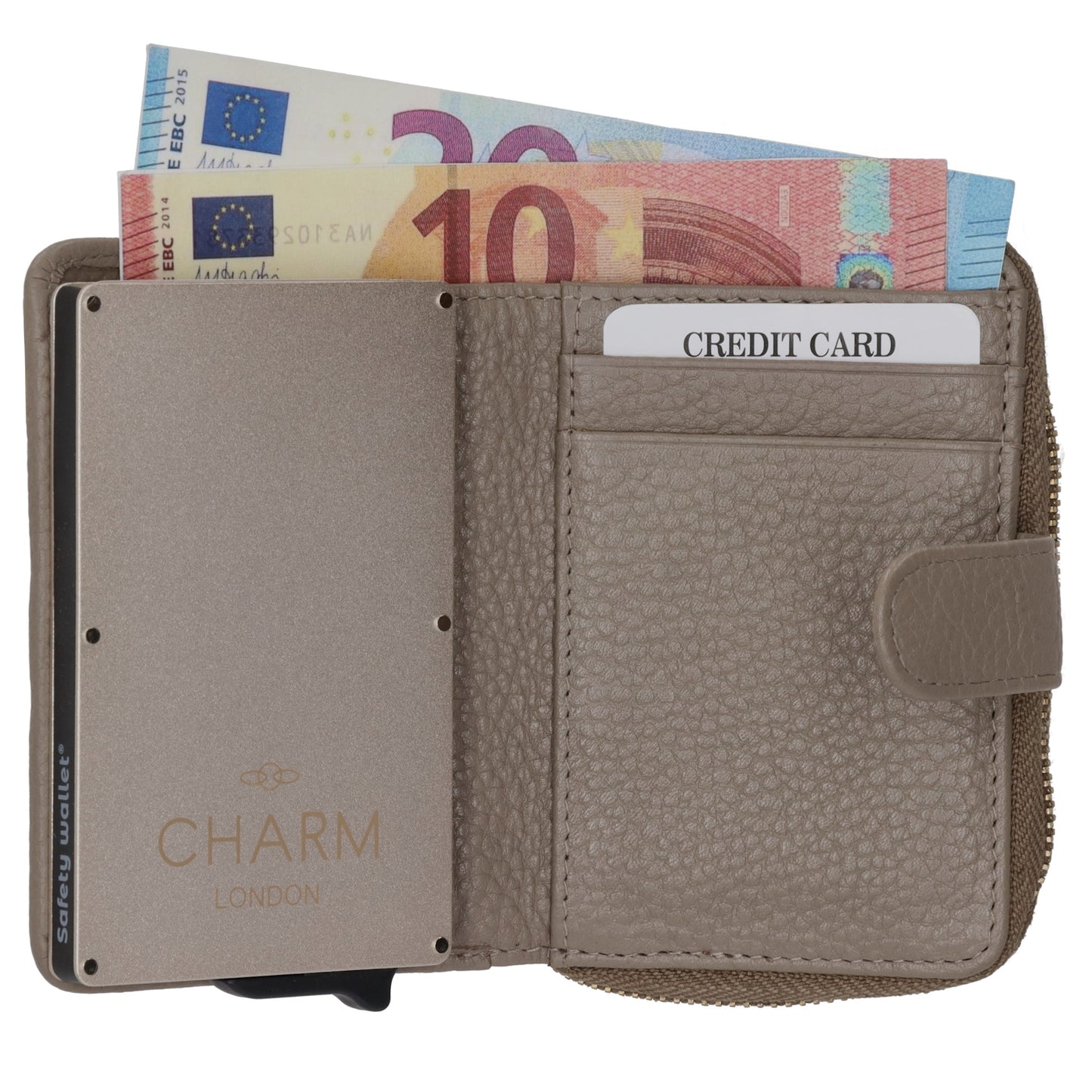 Kartenetui| Safty Wallet 11x7cm in Taupe und Rundumreißverschluss