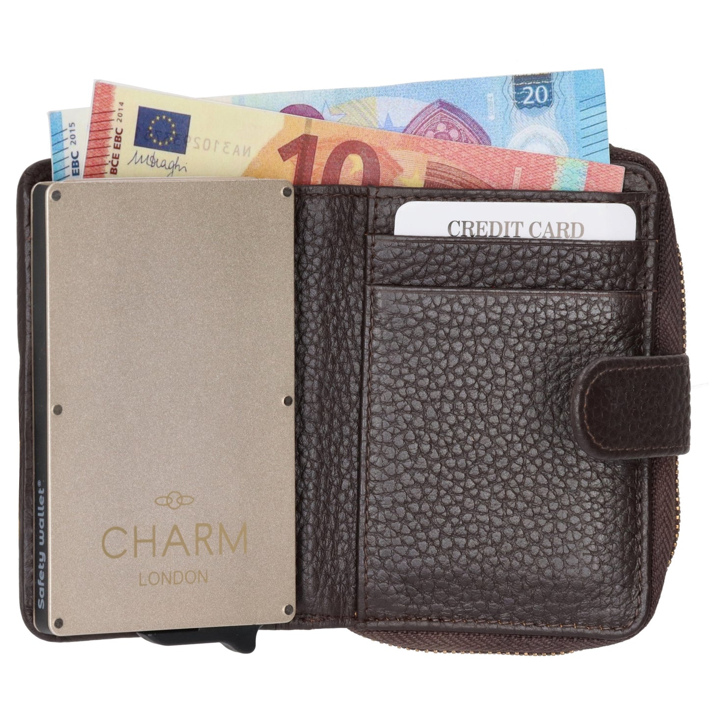 Kartenetui| Safty Wallet 11x7cm in Dunkelbraun und Rundumreißverschluss