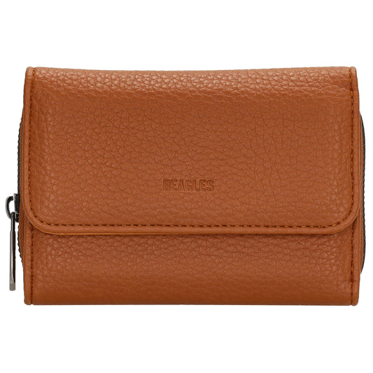 Damenbörse 13,5x9,5cm im Querformat in Cognac mit Druckknopf - leder-accessoires.com